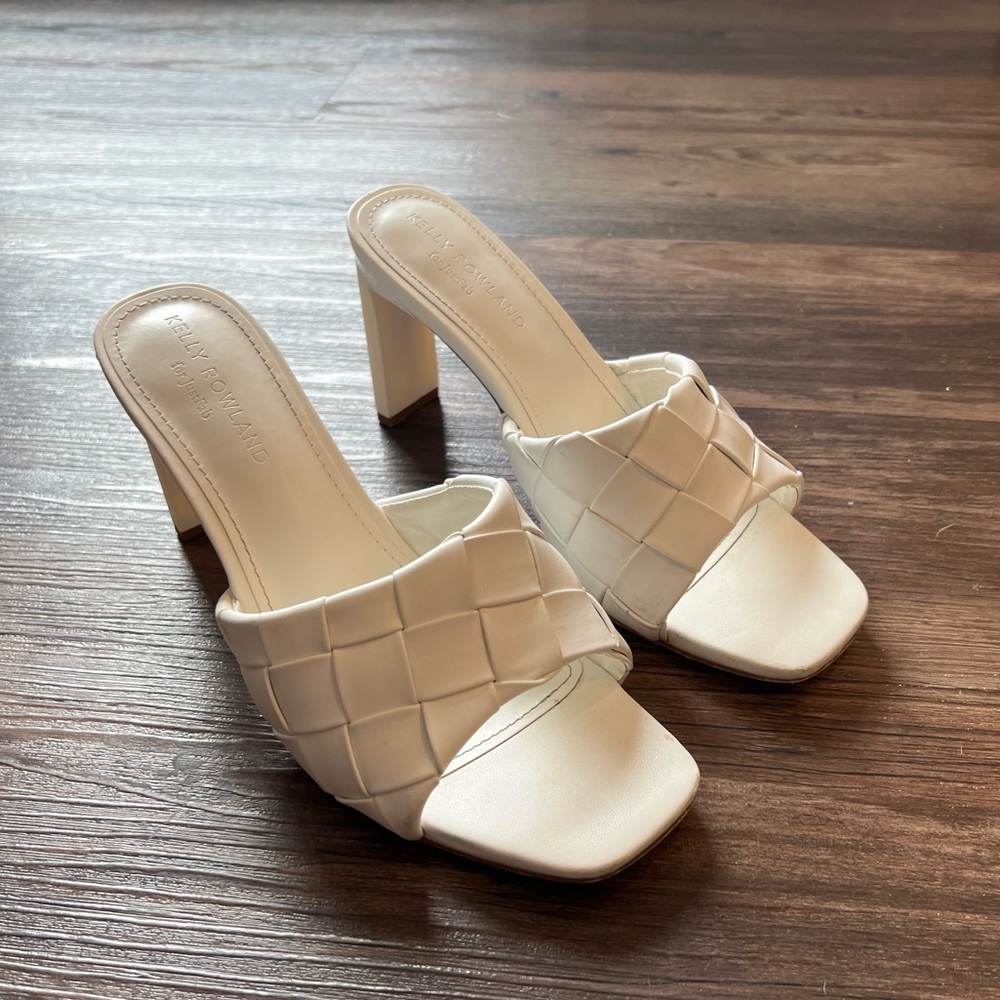 Braided White Mule Heels